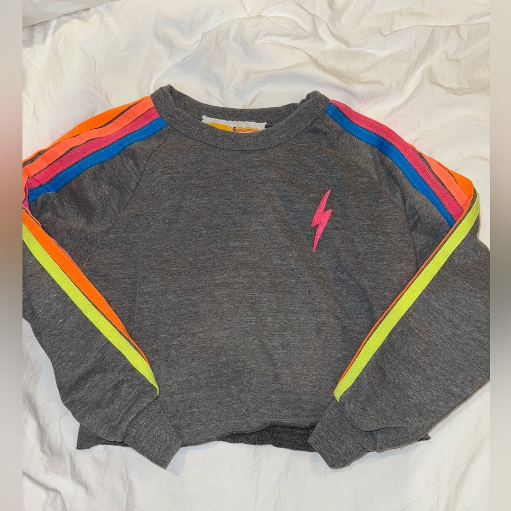 Aviator Nation neon cropped sweatshirt size S.